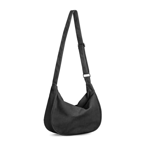 FITDON Bolso cruzado de pana con diseño de media luna para mujer, bolso pequeño con correa ajustable, Black, L