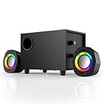 WMQ 2.1 PC Speakers with Subwoofer, Desktop Computer Speakers Gaming, Speakers for Monitor, Stereo Speaker Set, 3.5mm Aux, USB Powered, Volume Control,LED Lights,Black