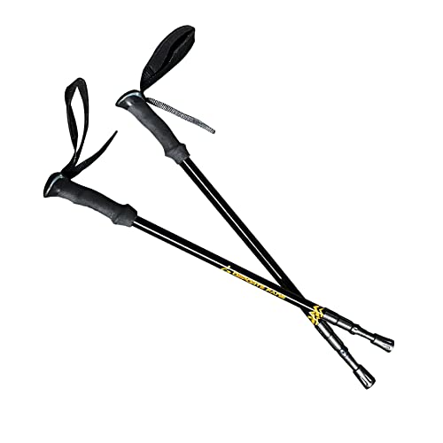 Deporte Fans. Bastón de Senderismo, Bastón de Trekking, Set de 2 pcs, Aluminio 7075, Mango de Goma Eva, Caminar, Excursión, Senderismo y Diario, para hombres y mujeres, Altura Ajustable, Color Negro