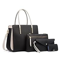 FANDARE Damen Handtasche 4 Stück Set Umhängetasche Frauen Reise Citytasche mit Unterarmtasche Brieftasche Schulterbeutel Shopper Tote für Mädchen Alltag Büro Schule Ausflug Henkeltasche Schwarz