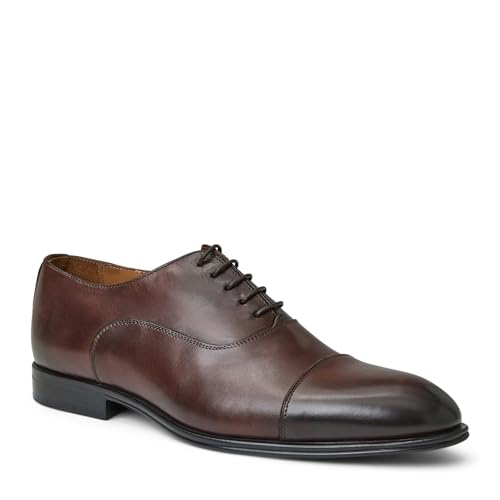 Image of Bruno Magli - Men's Adriano Oxford, Italian Leather Shoes with Lace-Up Closure & Almond Toe (Brown, 7)