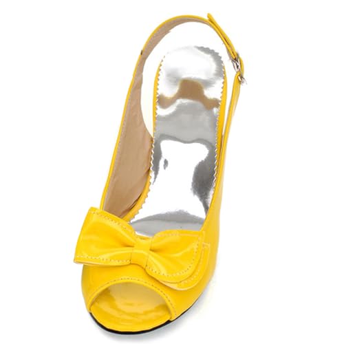 Gicoiz Mini Tacóns Charol Mujer Slingback Lazostie Zapatos Boda Peep Toe Bride Tacón de Aguja Tacón Bajo Bomba Lovely Zapatos de Fiesta Comfy Amarillo Talla 36.5 EU-37Cn