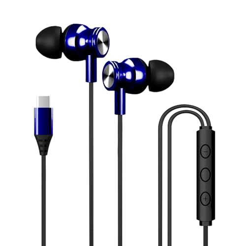 Image of Kratos Tune V4 Blue C Type Earphones Wired, Inline Control Type c Headphones with Mic, Sweat Resistant, Comfort Fit Type c Earphone with Volume Control,Metallic c pin Earphones