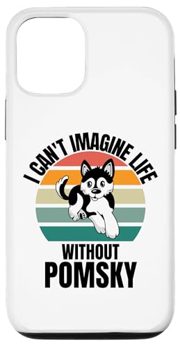 Carcasa para iPhone 14 Lindo perro retro No puedo imaginar la vida sin Pomsky Dog