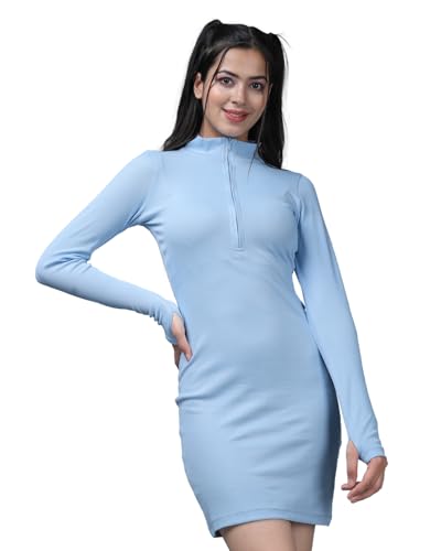 Noble Monk Women Knee Length Rib Dress | Full Sleeve | Slim Fit | Office Wear | Midi Dress | One Piece Dress for Women Deal