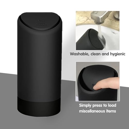 Image of 1 PC Car Trash Can with Lid, 6.29 inch x 2.55 inch Portable Trash Can, Waterproof Mini Storage Box, Multifunctional Vehicle Decoration, Universal for Most Cars, Trucks, SUVs, Vans (Black)