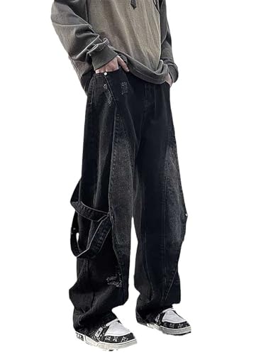 Baggy Jeans for Men Women Y2K Straight Leg Vintage Distressed Gothic Cargo Pants Casual Hip Hop Harajuku Streetwear