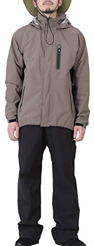 namelessage(ネームレスエイジ) レインウェア 上下セット ストレッチ 防風 撥水 メンズ レディース NASR-310 ダークカーキ（フード脱着可） XLレインスーツ レインコート カッパ ゴルフ アウトドア サイクリング 釣り 男性用 女性用