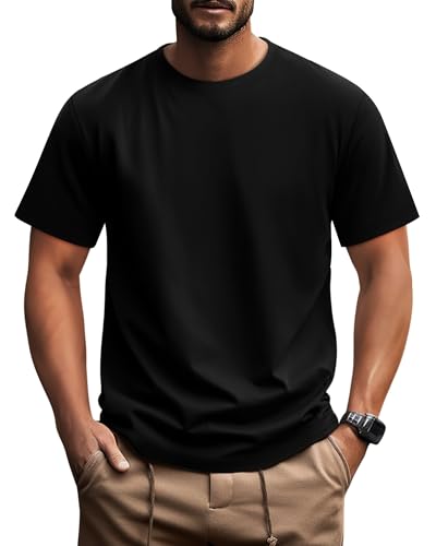 Ficerd Men's Big and Tall Shirt Short Sleeve Summer Cotton Tee Crew Neck Oversize Top Casual Loose Fit Knitted T Shirt M-7XL