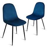CangLong Modern Velvet Chairs with Metal Legs for Living, Bedroom, Restaurant, Dining Room, Set of 2, Dark Blue