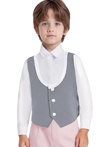 YEAHDOR Boys Vest Single Breasted Suit Vest Color Block Formal Wedding Waistcoat Top3