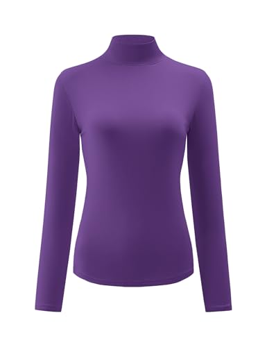 Image of Kindcall Womens Slim Fitted Mock Turtleneck Tops Long Sleeve Lightweight Base Layer Shirts