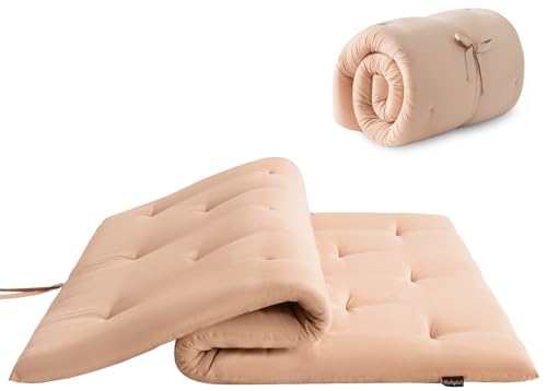 Japanese Floor Futon Mattress Full Size 54"x 80", Foldable Bed Mattress, Portable Tatami Mat Sleeping Pad, Folding Futon Cushion, Roll Up Floor Lounger for Guest Room Dormitory (Khaki)