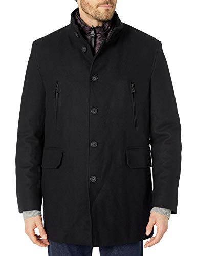 Cole Haan Men's Melton 3-in-1 Wool Jacket with Removable Bib, Black, Large