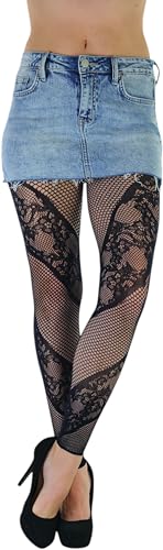 Image of ToBeInStyle Women's Single Floral Lace Fishnet Tights Footless & Stirrup Design