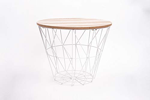 EMAKO Korbtisch Metall Korb mit abnehmbarem Holzdeckel Kaffeetisch...