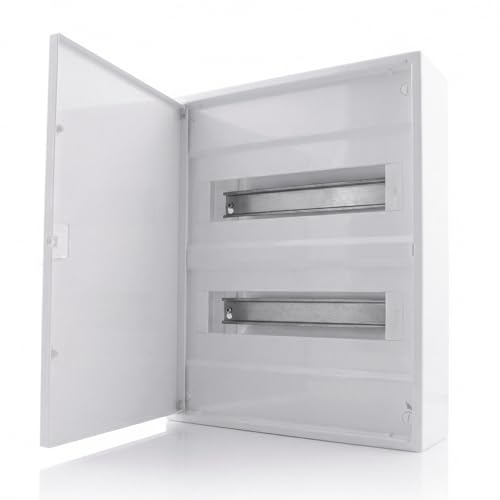 Intratec ALPHA Cuadro eléctrico de superficie 2 filas – Caja de distribución para 24 módulos con puerta blanca – Envolvente con carril DIN para hogar y uso profesional – 377 x 310 x 96 mm
