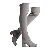 Shoe'N Tale Women Stretch Suede Chunky Block Heel Thigh High Over The Knee Boots(5,Grey Suede)