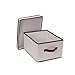 Household Essentials 513 Storage Box with Lid and Handle - Natural Beige Canvas with Brown Trim - Large