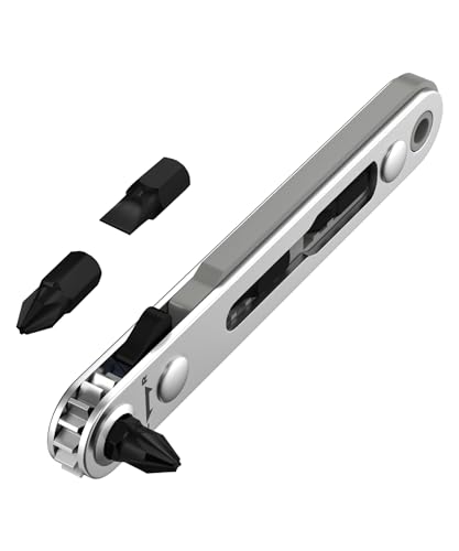 Image of Bates- Mini Ratchet Wrench, 1 /4 inch Magnetic 90 Degree Screwdriver, Gray, Low Profile Right Angle Screwdriver for Tight Spaces