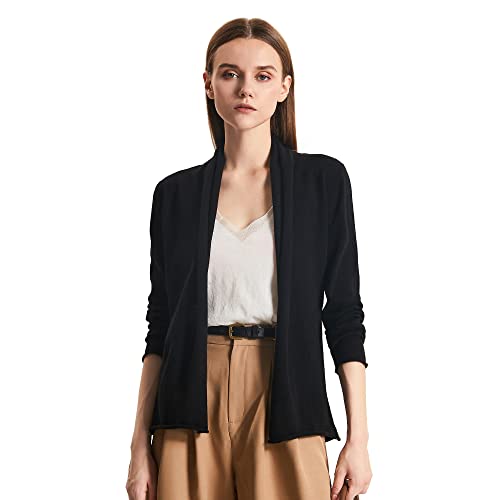 GreenMount Women's Cashmere Short Cardigan Long Sleeve Lightweight Recycled Cashmere Sweater for Women with Belt