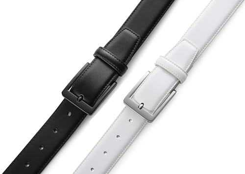 Image of MILORDE Men's Leather Dress Belt 2Pack, Handmade, Genuine Leather, Fashion & Classic Designs for Work Business and Casual
