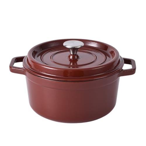 NIGOE 鋳物ホーロー鍋 両手鍋 鋳鉄鍋 鍋 無水調理 蒸気循環 素早い熱伝導 省エネ 汚れが付きにくく丈夫 多機能 ガスストーブ/IHストーブ/電気セラミックストーブ/電気ストーブ/オーブンに対応 (コーヒー色,25cm)