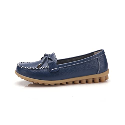 Image of Momuk Women's Penny Loafers Leather Driving Moccasins Slip On Boat Shoes Fashion Comfort Flats