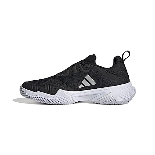 adidas Women's Barricade Tennis Sneaker, Black/Silver Metallic/White, 5.53