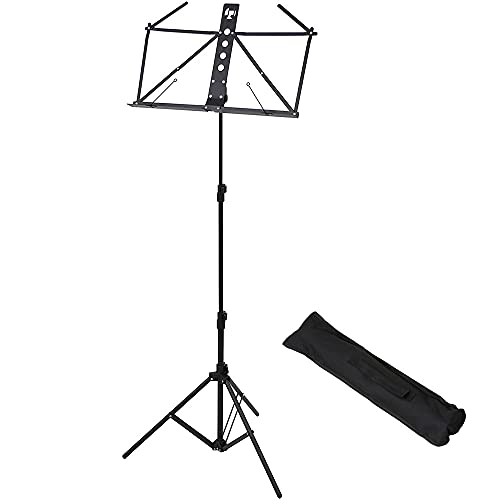 KC MS-2AL/BK Music Stand, Lightweight Aluminum, Black (Soft Case Included)
