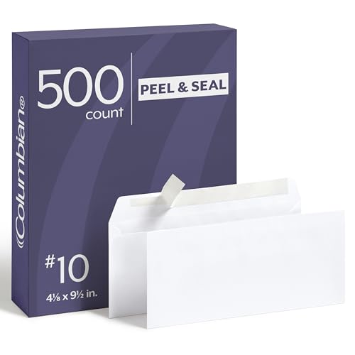 Columbian #10 Envelopes, 500 Pack, Self Seal Envelopes for Home, School, and Office Mailings, No Window, 4-1/8 x 9-1/2 Inches, Durable 24 lb White Paper