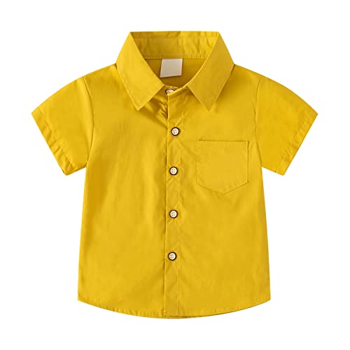 Boys Dress Shirts Button Down Shirt Short Sleeve Toddler Solid Oxford Shirt with Pocket Kids Casual Birthday Tops