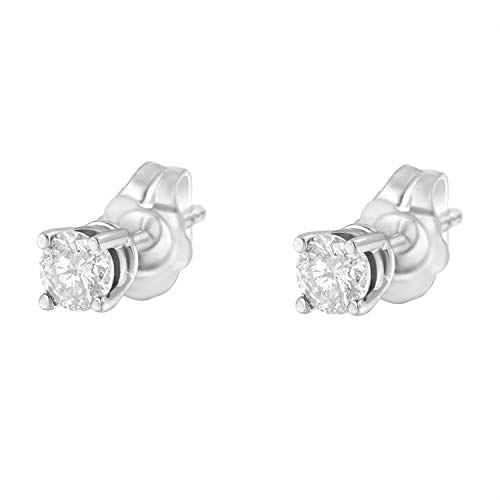.925 Sterling Silver 1/2 Cttw Round Brilliant-Cut Diamond Classic 4-Prong Stud Earrings (I-J Color, I2-I3 Clarity)