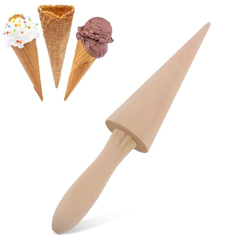 Ice Cream Cone Mold, 9.1in Wooden Waffle Cone Roller Pizzelle Roller Wooden Cream Horn Molds Pastry Decorating Baking Pastry Tool for Dessert Cooking