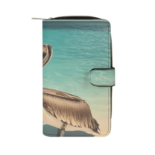 Pelican On The Beach Stylish Leather Wallet Womens Mens Slim Purse Secure Card Holder Durable Bifold Clutch Handbag