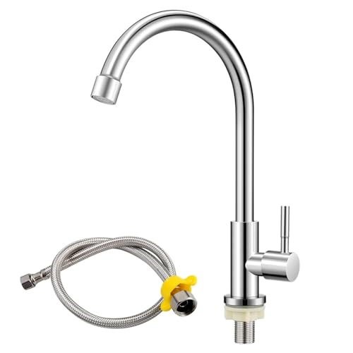 Col de Cygne Robinet Inoxydables Robinet eau Froide Pivotant à 360° Robinet eau Froide lave Main Amovible Laiton Epais Avec Tuyau Raccordement 60 CM Adapté...