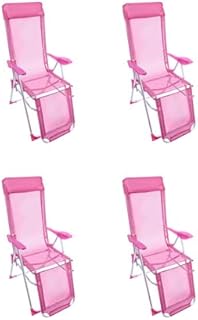 HERSIG - Pack 4 hamacas con reposapies Camping, Playa, Piscina o Jardin | Sillas Plegables Color Rosa 81x60x118cm