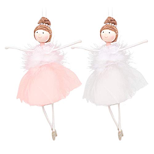 2 piezas de adorno de árbol de Navidad de bailarina blanco y...