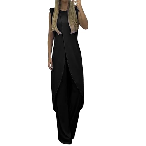 Generisch Traje de pantalón para mujer, elegante, de verano, de dos piezas, para verano, largo, tallas grandes, de gasa, elegante, de dos piezas, para invitados de boda, fiesta, cóctel, noche,