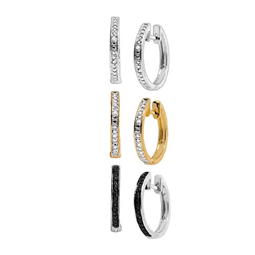 Hoop Earring Set with Diamonds in Plated Three-Tone Brass