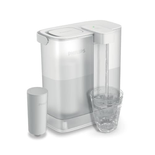 Philips Water Filtro de agua instantáneo + 1 cartucho de repuesto, Filtración Avanzada, recargable por USB-C, filtra CLORO, PLOMO, PESTICIDAS y MICROPLÁSTICOS, flujo rápido 1 L/min, capacidad 3 L