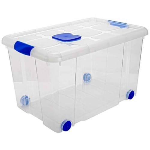Cajas de almacenaje a elegir. Cajas de distintas capacidades y tamaños, con y sin ruedas o asa. Cajas de almacenaje resistente tanto pequeñas como grandes. (Con ruedas, 55 L)