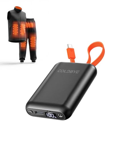 ColdBye Battery Pack 5V /12V 6500mah Upgraded Rechargeable Power Bank with Built-in USB-C Cable for Heated Vests Jackets LED Strip Breast Pump Heated Camping Chair