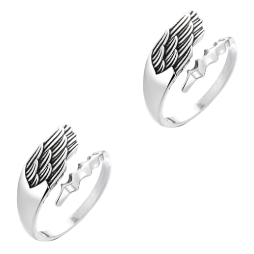 DEARMAMY 2 Piezas anillo de ala anillo ajustable anillo mujer ring Anillo único ángel anillas accesorios para alas anillos estéticos para chicas adolescentes anillos para mujer aleación