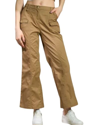 Image of GRECIILOOKS Cargo Pants For Woman | Trousers For Womans |High Waist Cotton Trouser for Women - Flared Parachute Pants with Side Pockets |Womens Cargo Pant | Elegant for College & Events (Available in Plus Size)