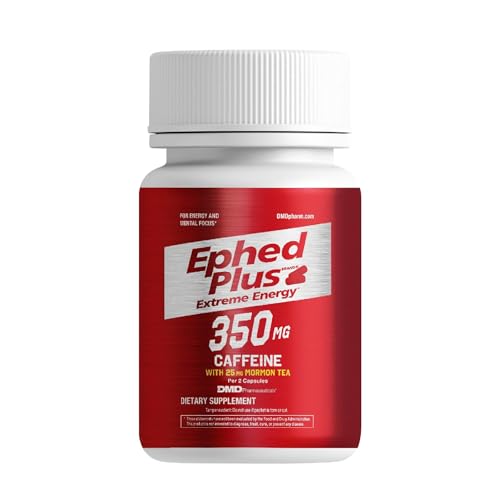 Ephed Plus Extreme Energy with Mormon Tea, 350 mg Caffeine Supplement with Vitamin B6, B12, and 25mg Mormon Tea per 2 Capsule Serving, 24 Capsules