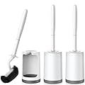 HAMITOR Toilet Bowl Brush Holder Set: Curved Design with Holder for Deep Cleaning Under Rim - Compact Hidden Scrubber for Small Space - Modern RV Bathroom Accessories - 3 Pack