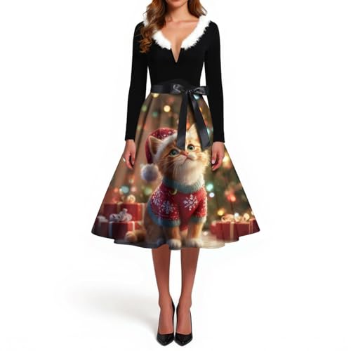 Generisch Kleid Dunkelrot Weihnachtsbaum Frauen Christmas Tshirt Elegantes Holiday Festliches Familie Weihnachtskleid Wolle Baumwolle Hochzeit...