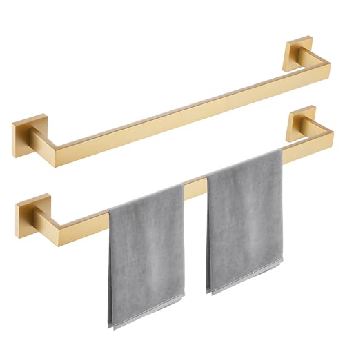 23.6 Inch Brushed Gold Bathroom Towel Bar Set, 2-Piece Square