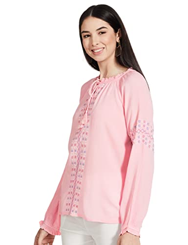 Image of Max Women Embroidered Tie-Up Neck Top
